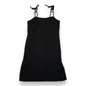 Wild Fable Black Rib-Knit Tie-Strap BodyCon Mini Dress